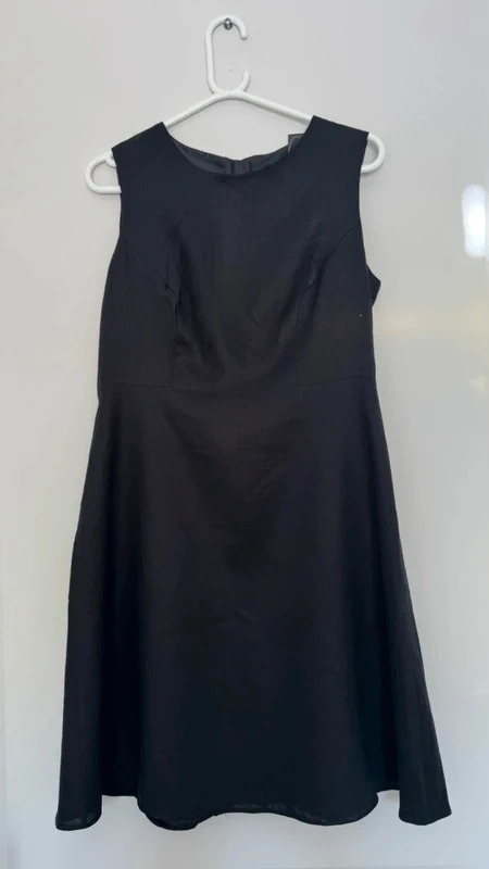 F&F Black Linen Blend Fit & Flare Sleeveless Dress uK 14 BNWT Smart Office Summer