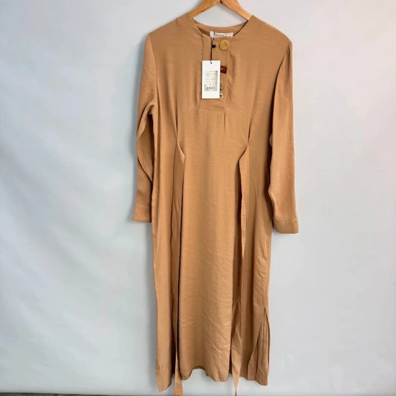 Touche Tencel Maxi Dress EU 38 UK 10–12 Beige Camel Button Detail Belted bnwt