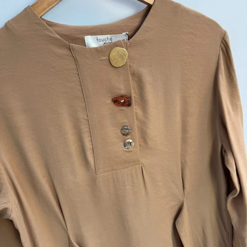 Touche Tencel Maxi Dress EU 38 UK 10–12 Beige Camel Button Detail Belted bnwt - Image 2