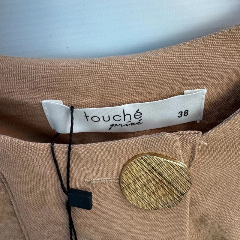 Touche Tencel Maxi Dress EU 38 UK 10–12 Beige Camel Button Detail Belted bnwt - Image 4