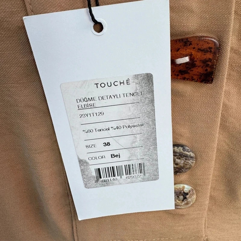 Touche Tencel Maxi Dress EU 38 UK 10–12 Beige Camel Button Detail Belted bnwt - Image 5