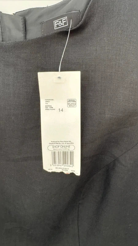 F&F Black Linen Blend Fit & Flare Sleeveless Dress uK 14 BNWT Smart Office Summer - Image 3
