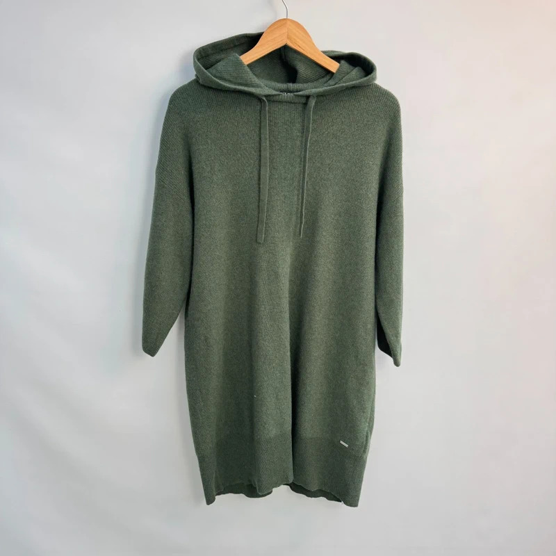 Armani Exchange Wool Hooded Sweater Dress M UK 12–14 Olive Green Knit A|X