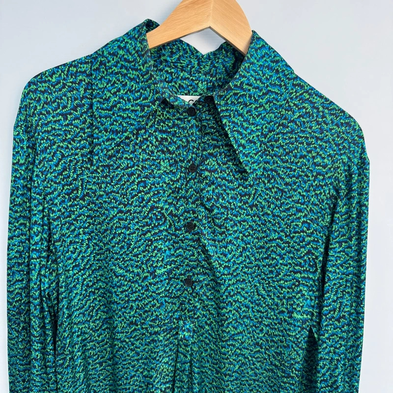 COS Dress EUR 38 UK 10–12 Green Blue Abstract 100% Viscose Maxi Length Long Sleeve - Image 4