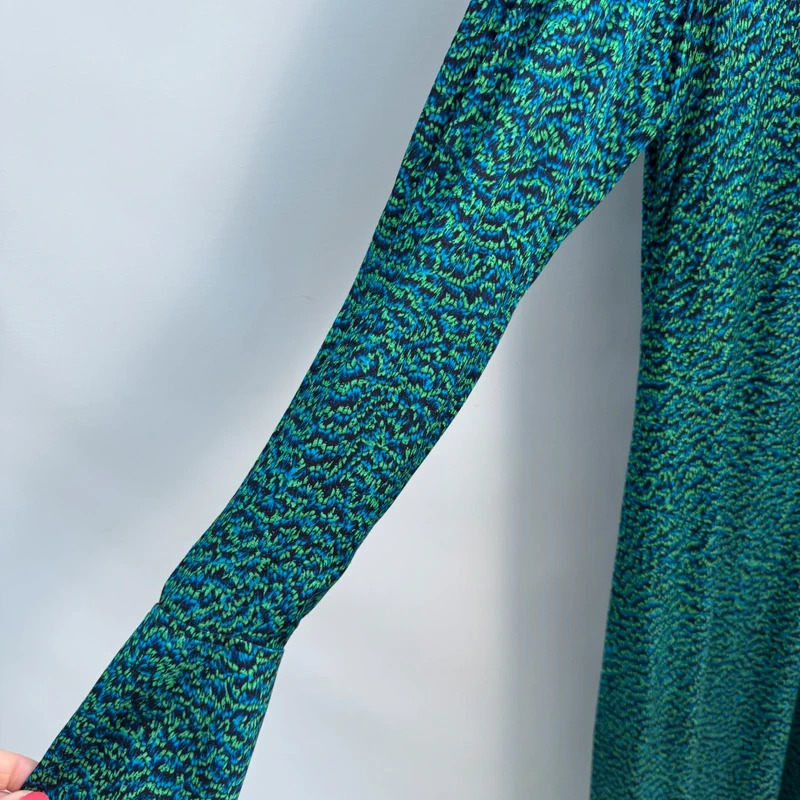 COS Dress EUR 38 UK 10–12 Green Blue Abstract 100% Viscose Maxi Length Long Sleeve - Image 5