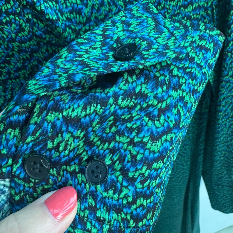 COS Dress EUR 38 UK 10–12 Green Blue Abstract 100% Viscose Maxi Length Long Sleeve - Image 6
