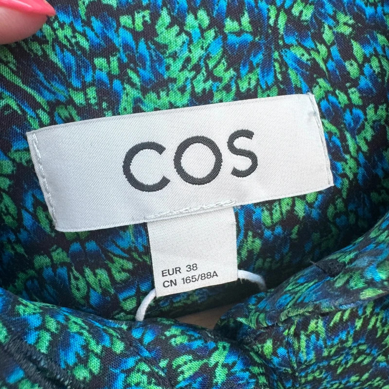 COS Dress EUR 38 UK 10–12 Green Blue Abstract 100% Viscose Maxi Length Long Sleeve - Image 8