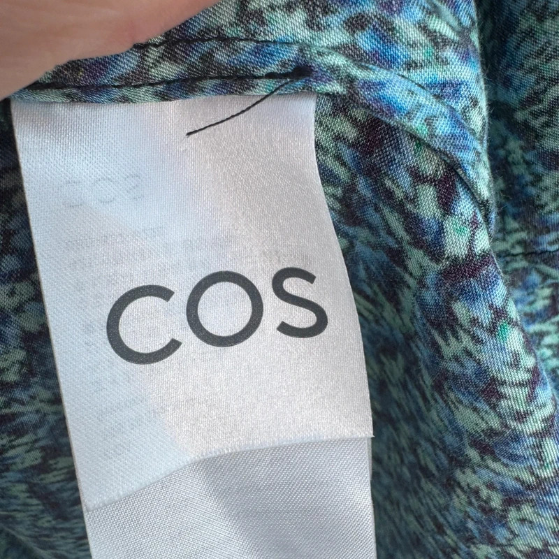 COS Dress EUR 38 UK 10–12 Green Blue Abstract 100% Viscose Maxi Length Long Sleeve - Image 9