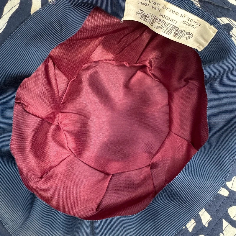 Jaeger Vintage Navy Cream Abstract Print Wide Brim Sun Hat Made in UK - Image 4