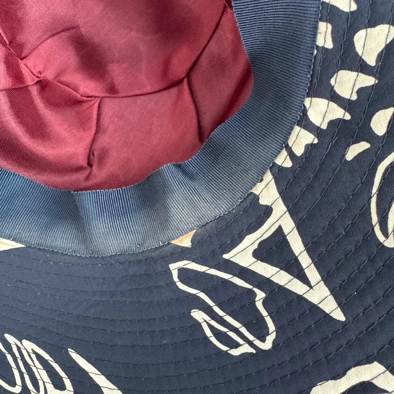 Jaeger Vintage Navy Cream Abstract Print Wide Brim Sun Hat Made in UK - Image 6