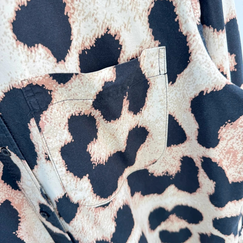 H&M Leopard Print Shirt Dress EUR S UK 10–12 Long Sleeve Relaxed Fit Button Front - Image 3
