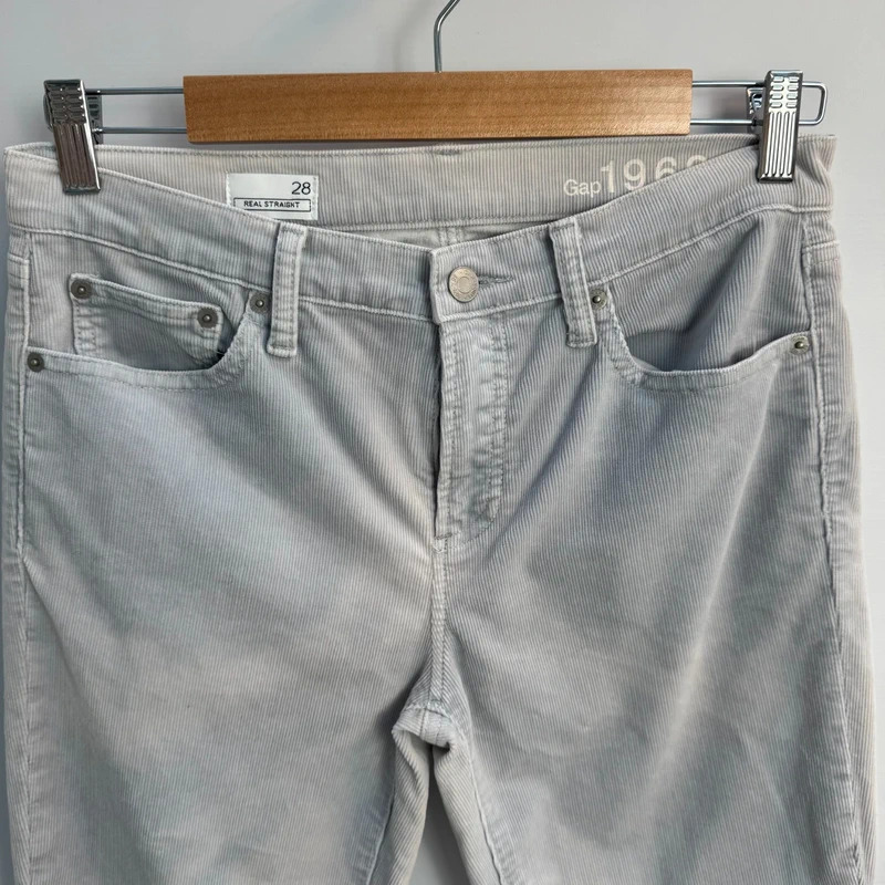 Gap 1969 Real Straight Corduroy Trousers Light Grey W28 Minor Mark - Image 4