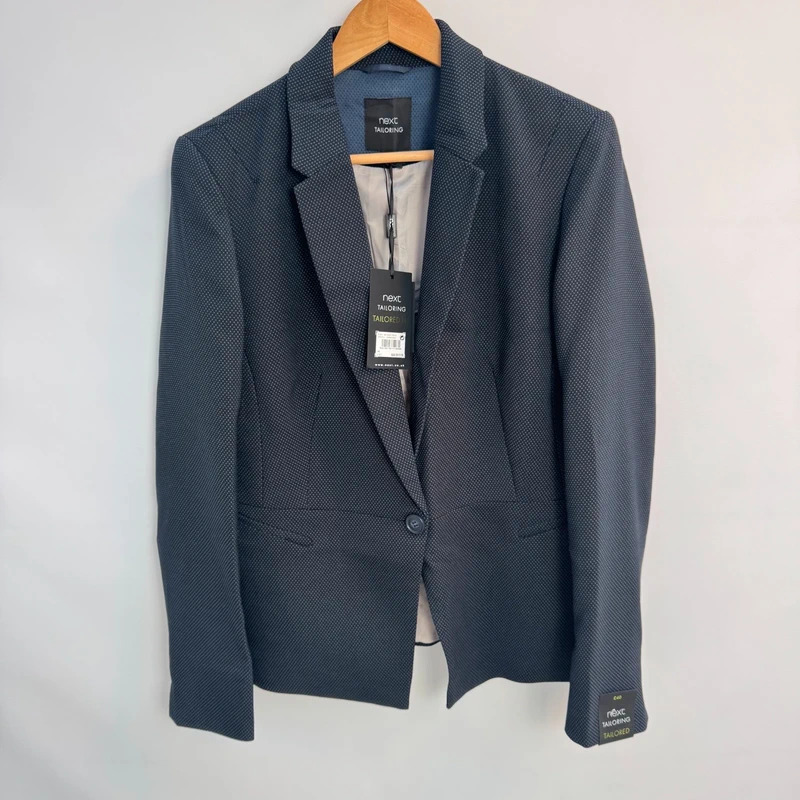 Next Tailoring Blazer Navy Micro Dot Tailored Fit UK 16 BNWT rrp £40