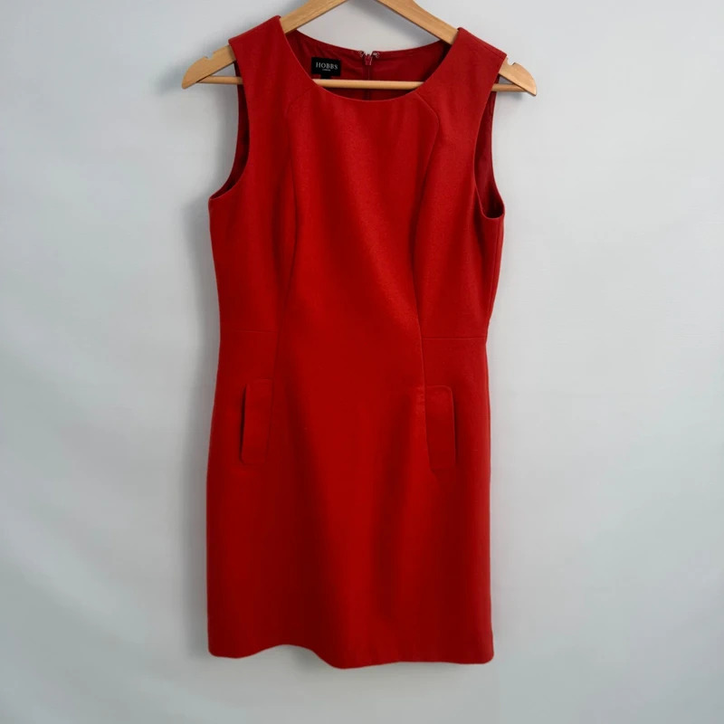 Hobbs London Burnt Orange Wool Shift Dress UK 10 Sleeveless Pockets Smart Office