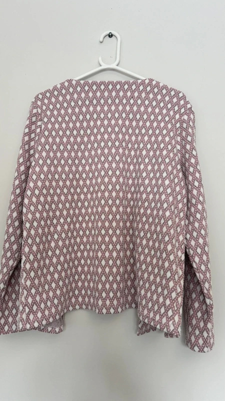 Pink White Diamond Knit Jacket Metallic Shimmer Open Front UK 18 Smart Casual - Image 8