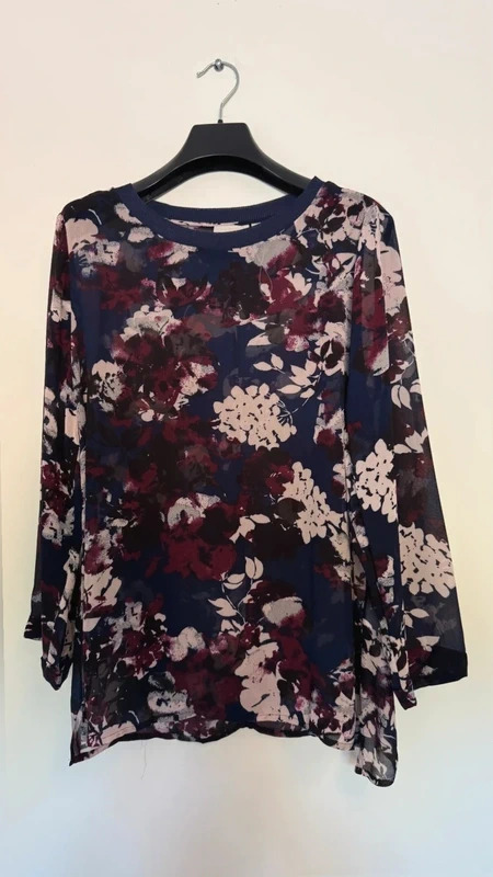 InWear Carla Floral Blouse Navy Burgundy Sheer Long Sleeve size UK 12 EU38