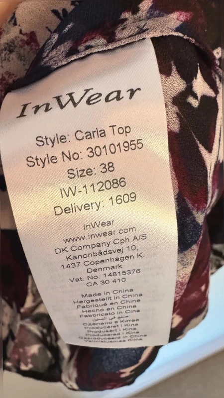 InWear Carla Floral Blouse Navy Burgundy Sheer Long Sleeve size UK 12 EU38 - Image 6