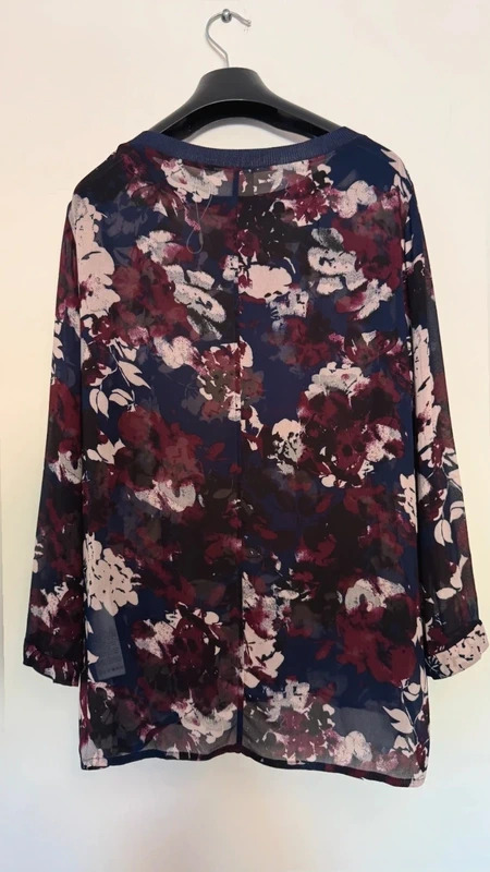 InWear Carla Floral Blouse Navy Burgundy Sheer Long Sleeve size UK 12 EU38 - Image 9