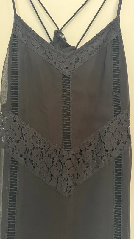 F&F Black Lace Strappy Midi Dress UK 12 Sheer Chiffon Party Cocktail Dress - Image 3