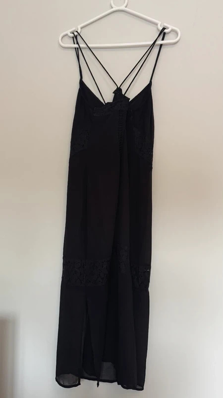 F&F Black Lace Strappy Midi Dress UK 12 Sheer Chiffon Party Cocktail Dress - Image 6