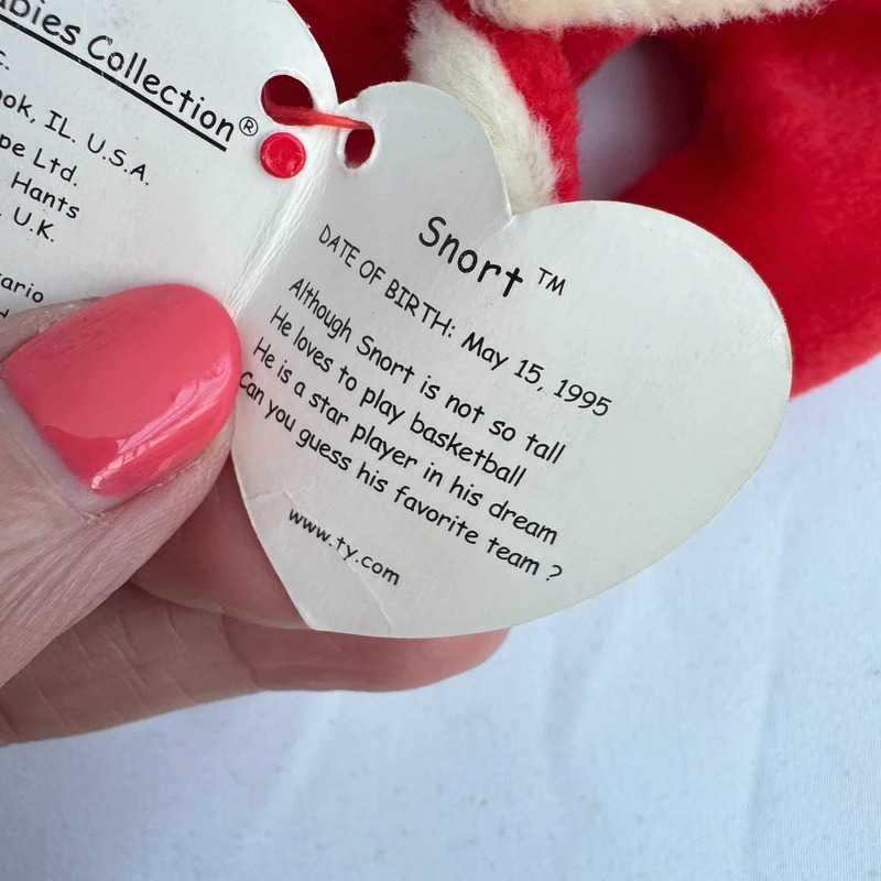 Ty Beanie Baby Snort the Red Bull 1995 P.E. Pellets Indonesia KR Tag All Tags Attached - Image 9