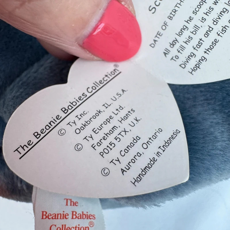 Ty Beanie Baby Scoop the Pelican 1996 Indonesia P.E. Pellets KR Tag - Tags Attached - Image 6