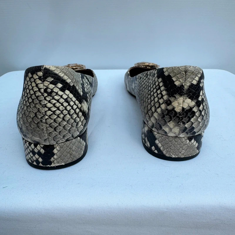 Tory Burch Snake Embossed Leather Low Block Heel Pumps US 8.5M UK 6/6.5 Gold Double T Logo - Image 8