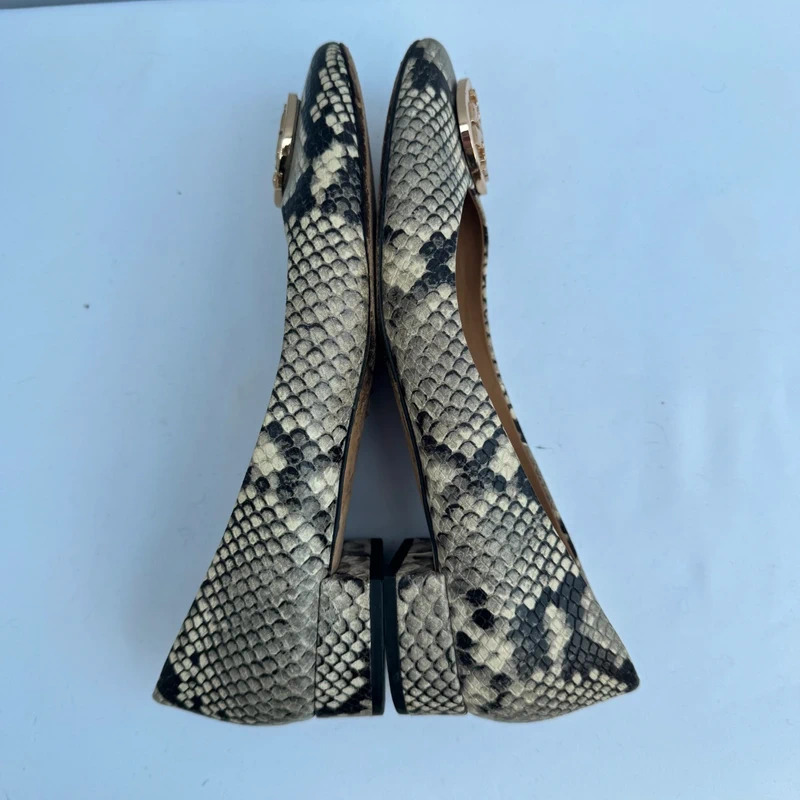 Tory Burch Snake Embossed Leather Low Block Heel Pumps US 8.5M UK 6/6.5 Gold Double T Logo - Image 10