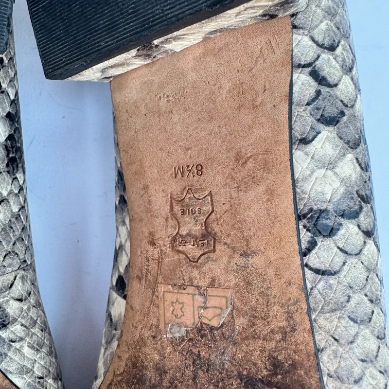 Tory Burch Snake Embossed Leather Low Block Heel Pumps US 8.5M UK 6/6.5 Gold Double T Logo - Image 14