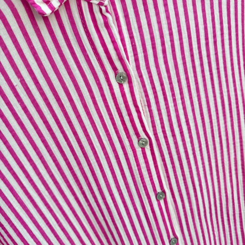Italian 100% Cotton Shirt Dress Pink White Stripe UK 18–22 Oversized Made in Italy - Image 2