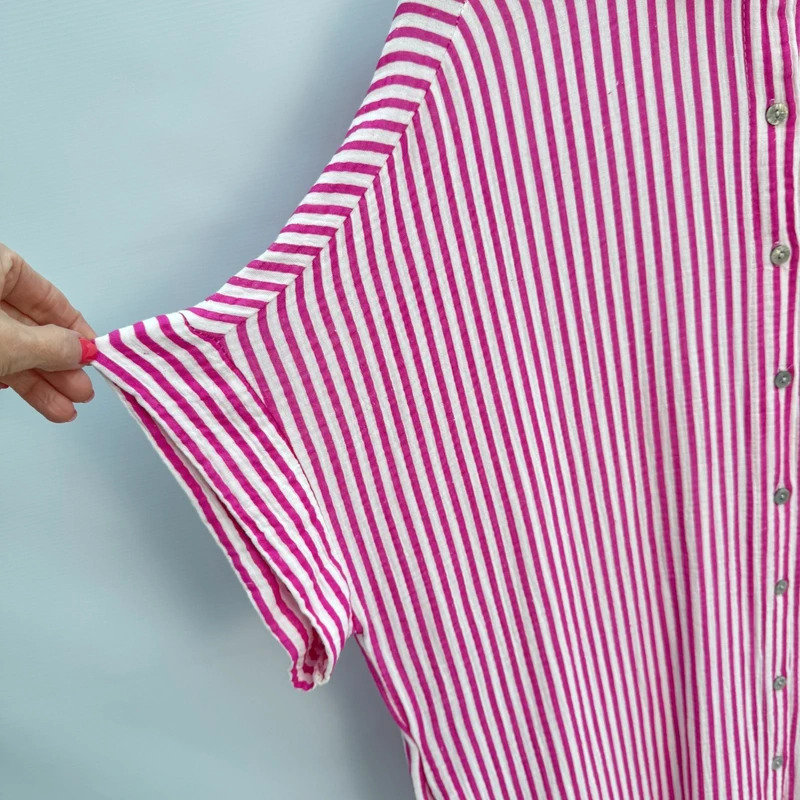Italian 100% Cotton Shirt Dress Pink White Stripe UK 18–22 Oversized Made in Italy - Image 3