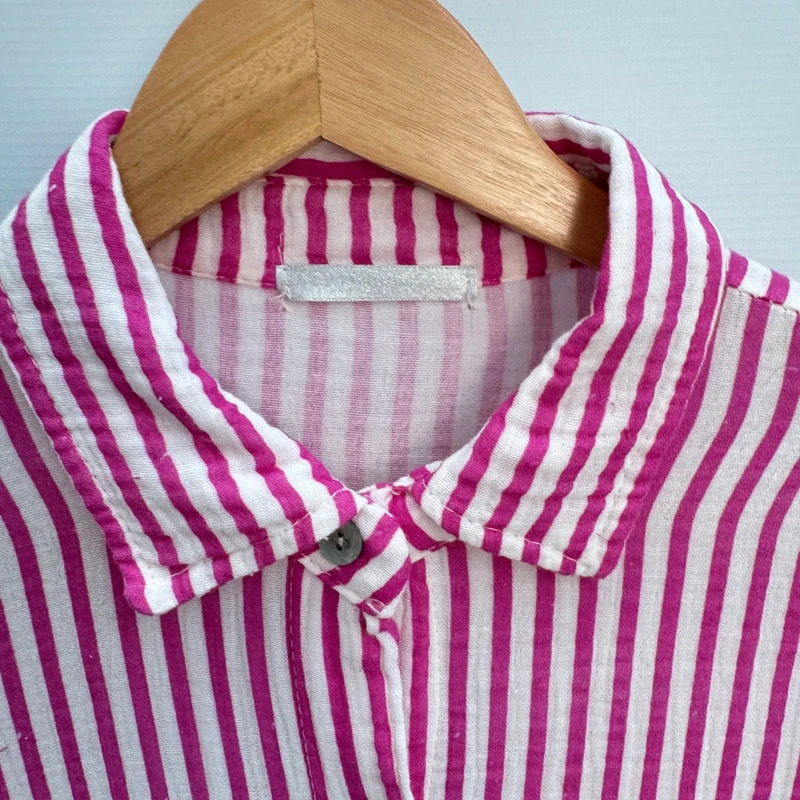 Italian 100% Cotton Shirt Dress Pink White Stripe UK 18–22 Oversized Made in Italy - Image 4