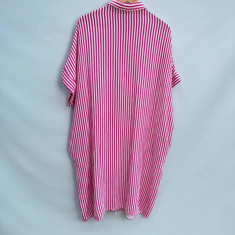 Italian 100% Cotton Shirt Dress Pink White Stripe UK 18–22 Oversized Made in Italy - Image 10