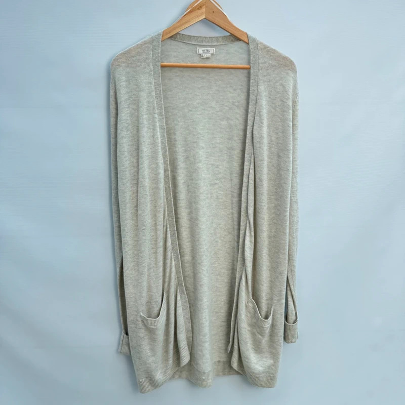 Fat Face Longline Cardigan UK 12 Light Grey Wool Cashmere Blend Pockets Open Front