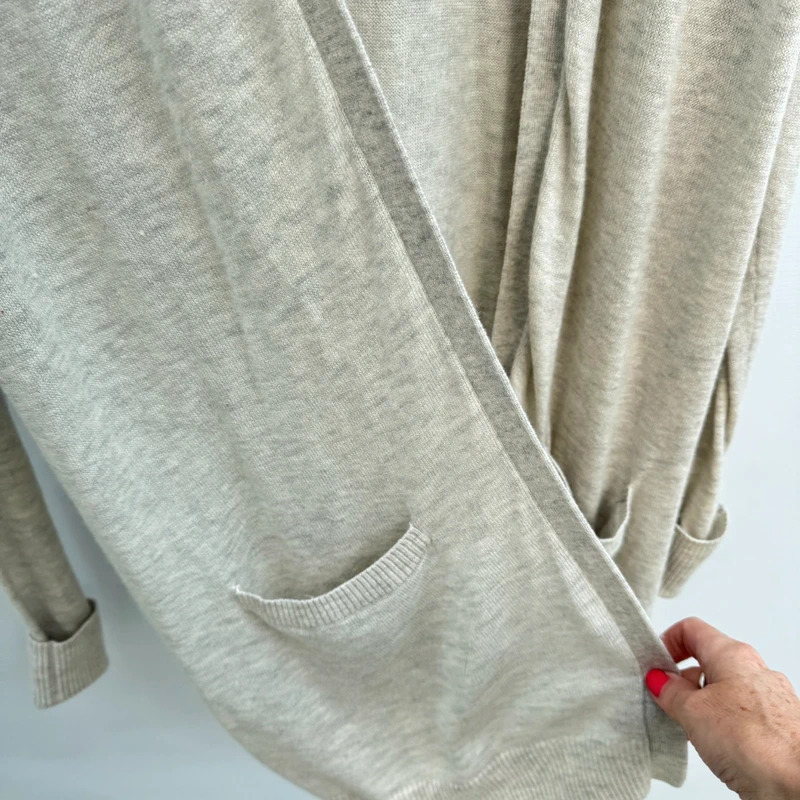 Fat Face Longline Cardigan UK 12 Light Grey Wool Cashmere Blend Pockets Open Front - Image 2
