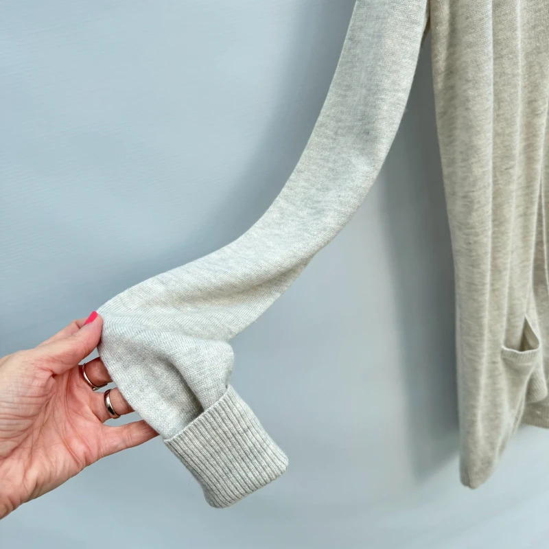 Fat Face Longline Cardigan UK 12 Light Grey Wool Cashmere Blend Pockets Open Front - Image 3