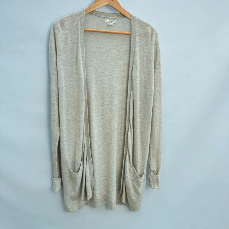 Fat Face Longline Cardigan UK 12 Light Grey Wool Cashmere Blend Pockets Open Front - Image 12