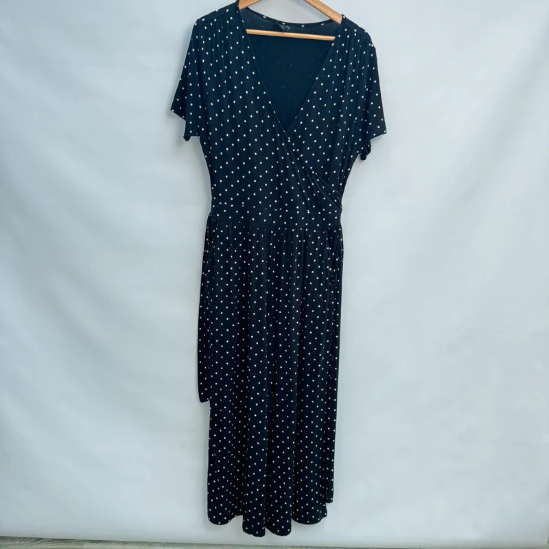 Editor's Cut Wrap Jumpsuit UK 14 Black White Polka Dot Short Sleeve Stretch Pockets