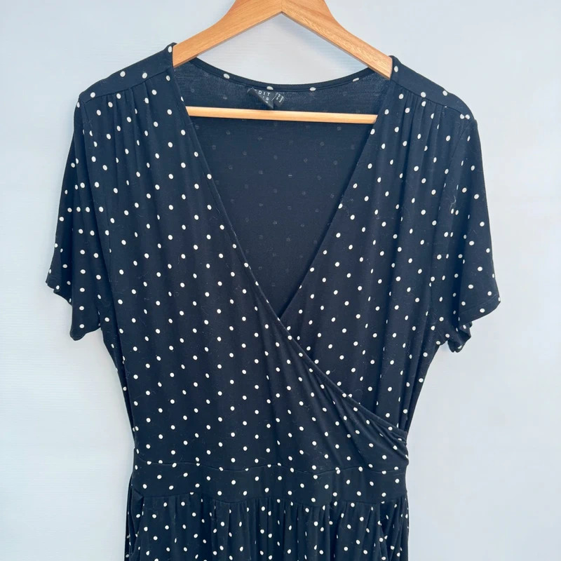 Editor's Cut Wrap Jumpsuit UK 14 Black White Polka Dot Short Sleeve Stretch Pockets - Image 3