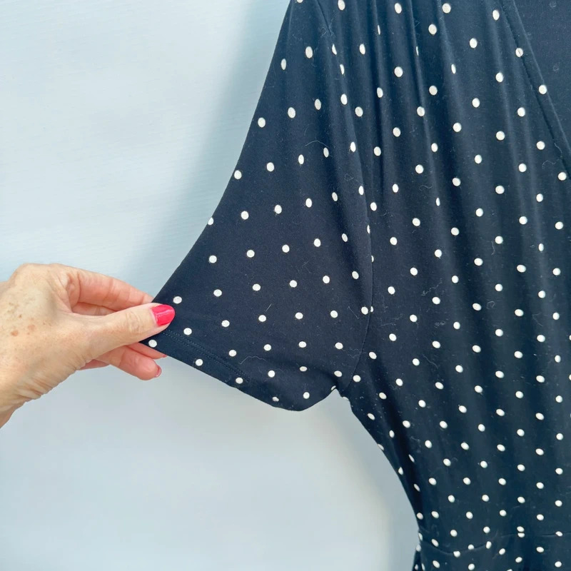 Editor's Cut Wrap Jumpsuit UK 14 Black White Polka Dot Short Sleeve Stretch Pockets - Image 4