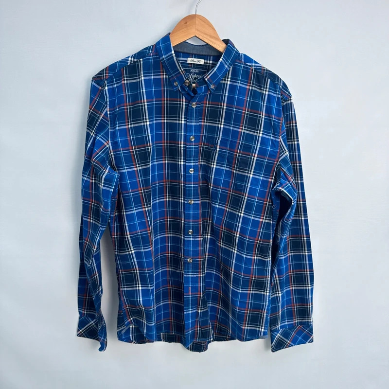 Joules Lyndhurst Check Shirt Size M Slim Fit Blue Navy Rust 100% Cotton Long Sleeve