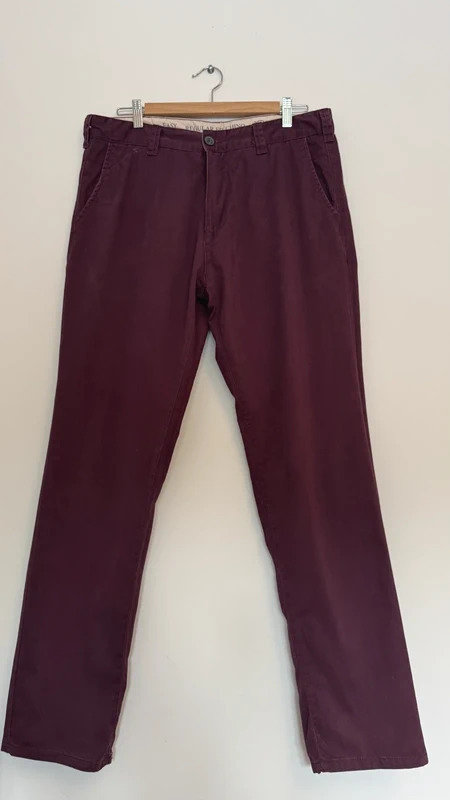 Easy by Matalan Chinos W34 L32 Regular Fit Burgundy Maroon 100% Cotton Trousers