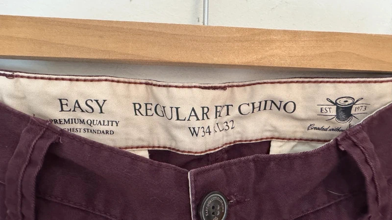 Easy by Matalan Chinos W34 L32 Regular Fit Burgundy Maroon 100% Cotton Trousers - Image 4