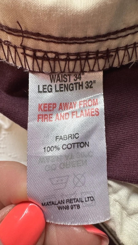 Easy by Matalan Chinos W34 L32 Regular Fit Burgundy Maroon 100% Cotton Trousers - Image 6