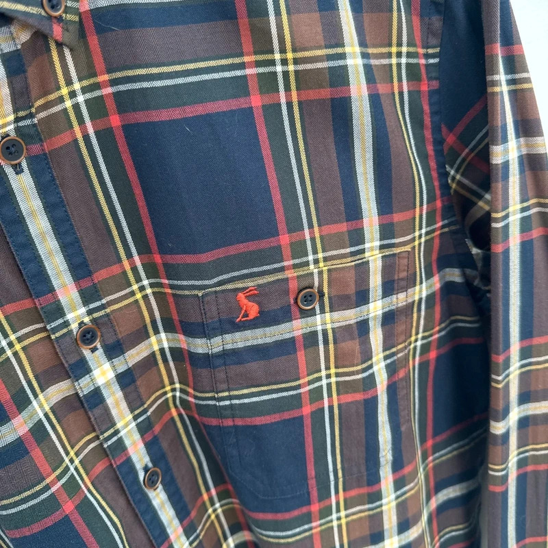 Joules Hewitt Classic Fit Shirt | Size M | Navy Rust Check 100% Cotton Long Sleeve - Image 2