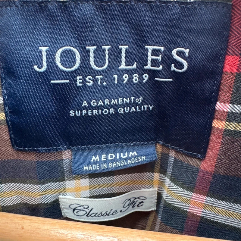Joules Hewitt Classic Fit Shirt | Size M | Navy Rust Check 100% Cotton Long Sleeve - Image 3