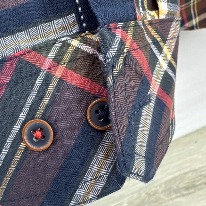 Joules Hewitt Classic Fit Shirt | Size M | Navy Rust Check 100% Cotton Long Sleeve - Image 4