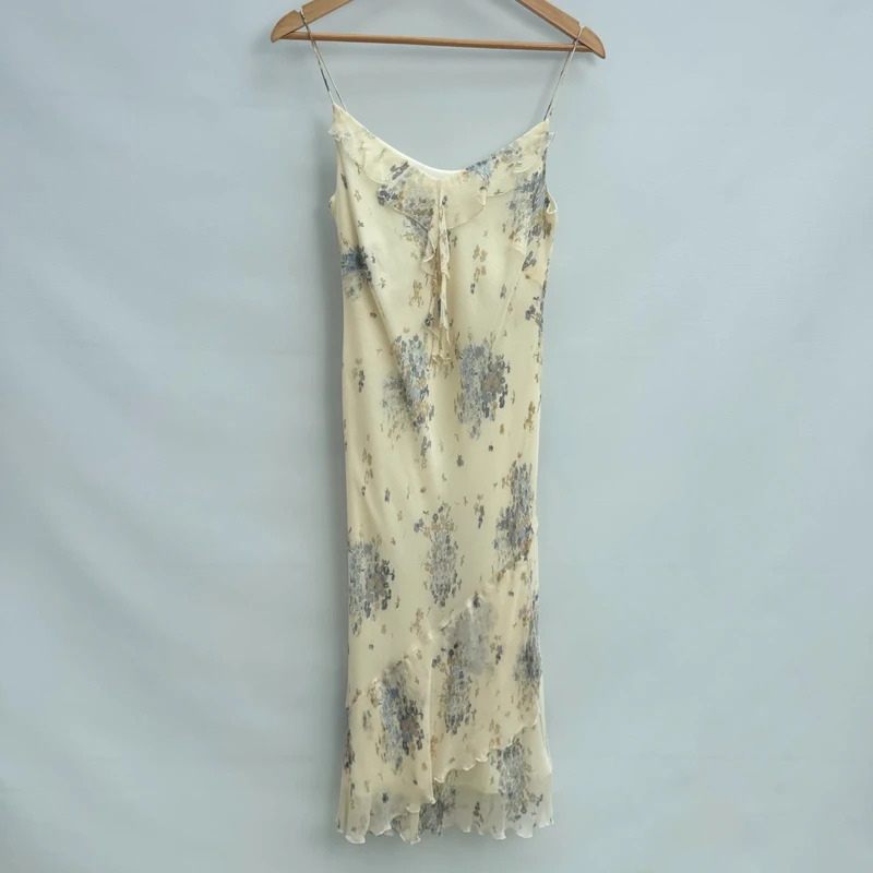 Planet Silk Midi Dress + Sheer Blouse Set | UK 12/S | Cream Blue Floral 100% Silk - Image 4