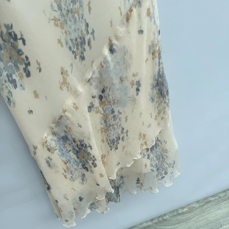 Planet Silk Midi Dress + Sheer Blouse Set | UK 12/S | Cream Blue Floral 100% Silk - Image 7