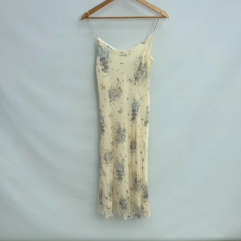 Planet Silk Midi Dress + Sheer Blouse Set | UK 12/S | Cream Blue Floral 100% Silk - Image 8